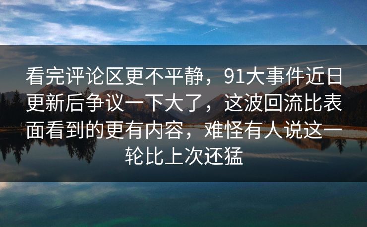 看完评论区更不平静，91大事件近日更新后争议一下大了，这波回流比表面看到的更有内容，难怪有人说这一轮比上次还猛